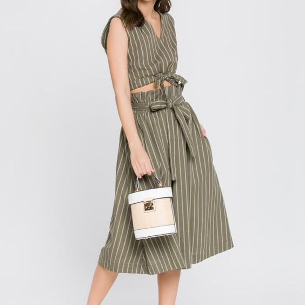 English Factory Olive Striped Skirt